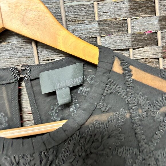 Intermix Womens Blouse Size Small Black Textured Lace Raw Silk Long Sleeve - Picture 2 of 7